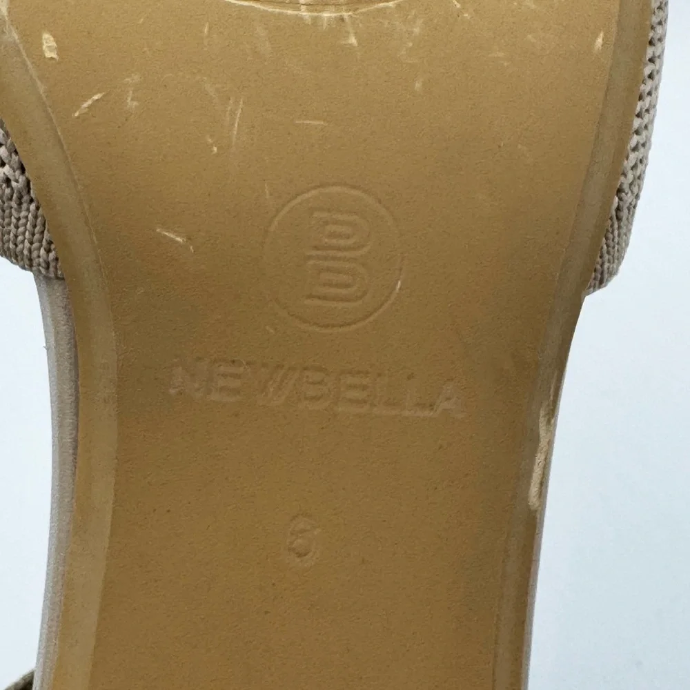 Neutral Sock-Heel Sandals Ankle Strap Block Heels Cream Tan Size 6